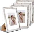 9x12 Picture Frame Set of 4, Made of Glass and Distressed White Wooden Frame - Display Picture 6x8 with Mat or 9 x 12 Without Mat, 9 by 12 Photo for Wall or Tabletop