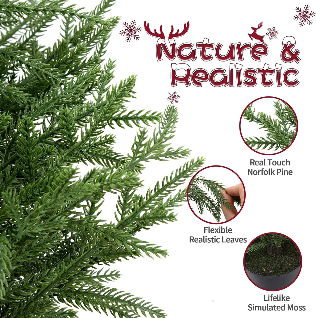 3FT Artificial Norfolk Pine Christmas Tree Real Touch Faux Tree with Black Pot, Realistic Indoor Holiday Decor for Christmas Entryway, Living Room & Office