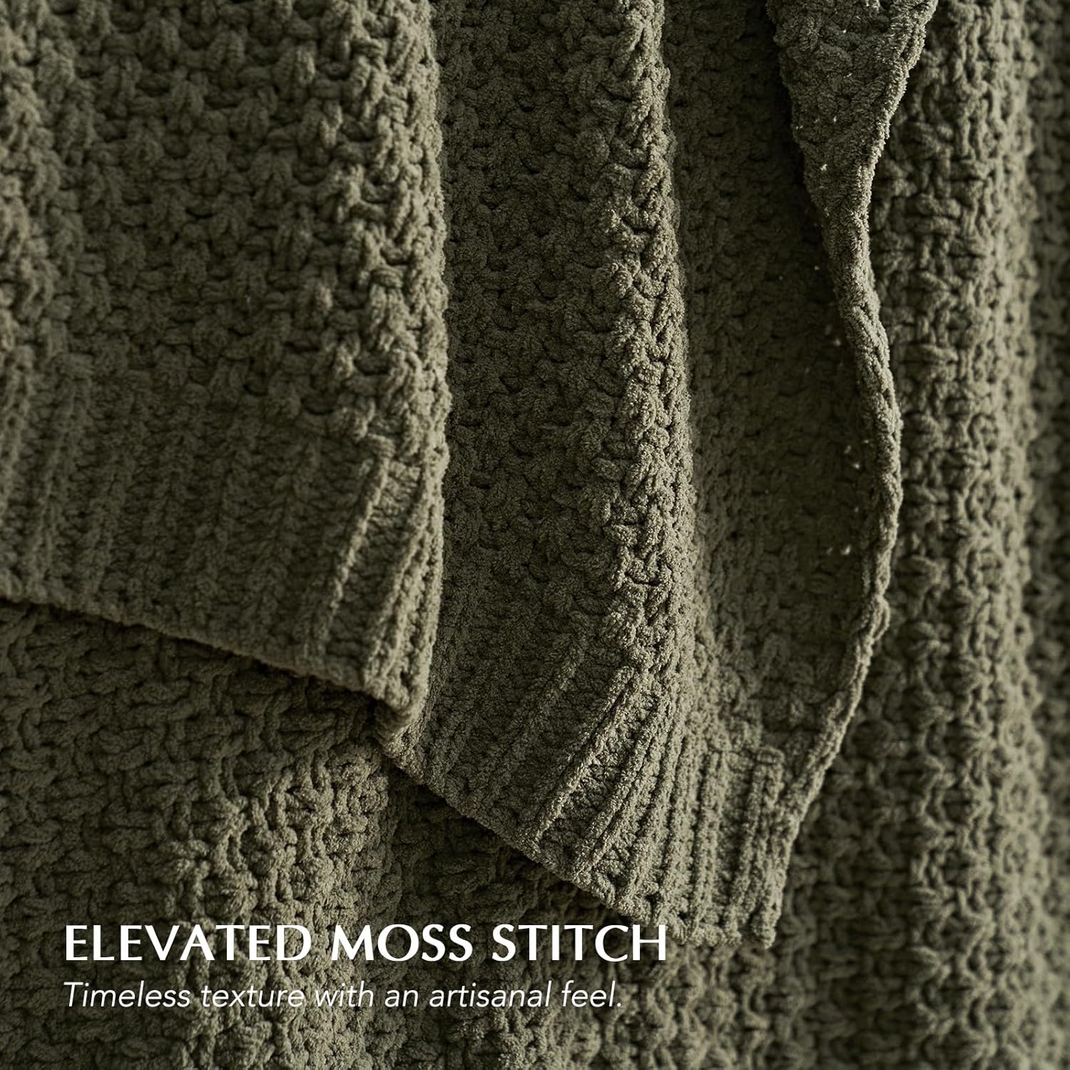 EVERGRACEHOME Chunky Chenille Knit Throw Blanket for Couch, Soft Luxurious Moss Stitch Blankets for Bed, Cozy Decorative Farmhouse Knitted Throws for Sofa, Olive Green, 60" x 80"