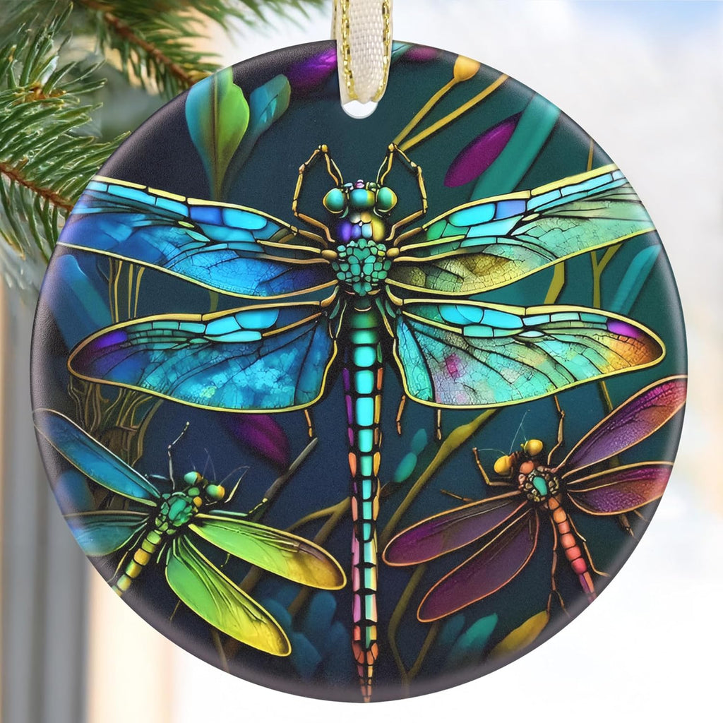 Dragonfly 2025 Christmas Tree Ornament - Christmas Decoration, Round Ceramic Holiday Decor, Gift Idea for Friends