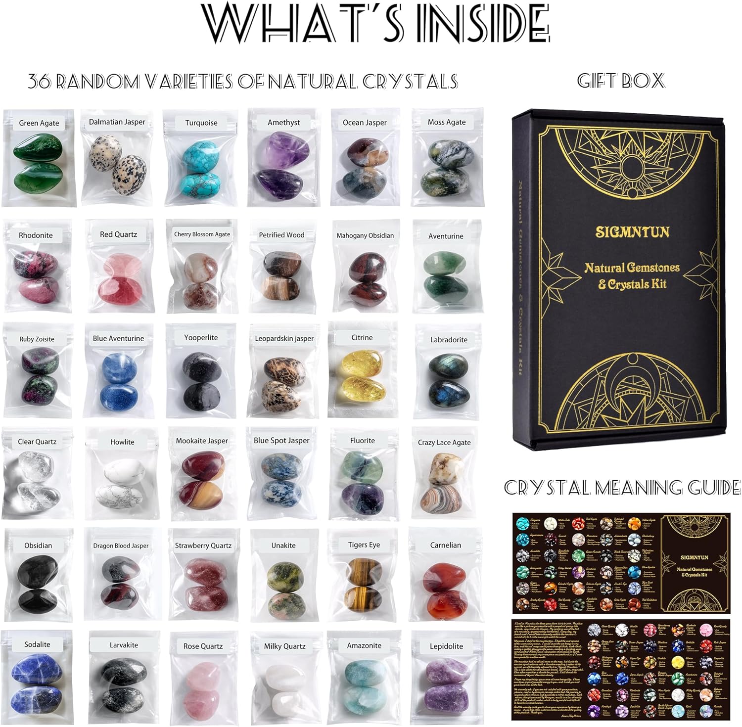 36 Varieties Healing Crystals & Stones Bulk Set – 2.5 lbs, 0.8" Natural Polished & Tumbled Gemstones Collection and Large Decorative Rocks for Chakra, Meditation, Reiki, Witchcraft, Crafts