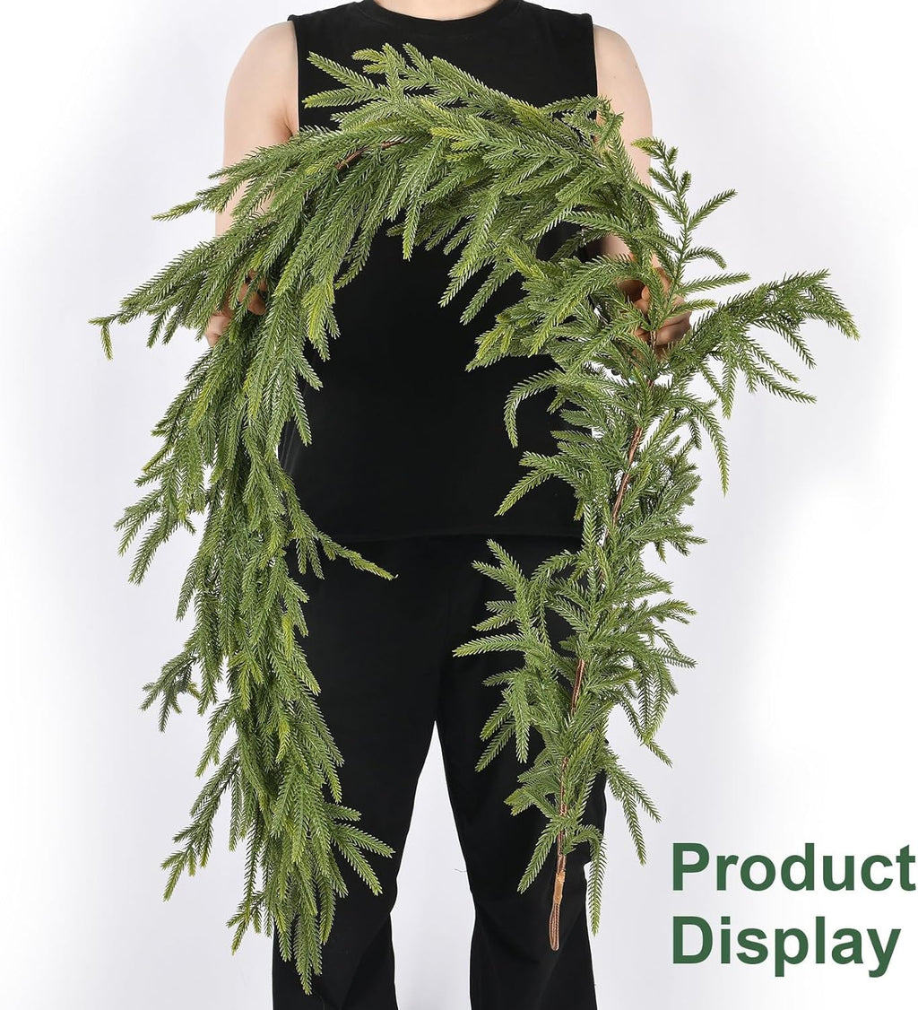 9FT 1Pack Real Touch Christmas Norfolk Pine Garland, Artificial Christmas Garland, Faux Greenery Garland with Lifelike Texture for Fireplace Mantle Table Wall Stair Indoor Outdoor Holiday Xmas Decor