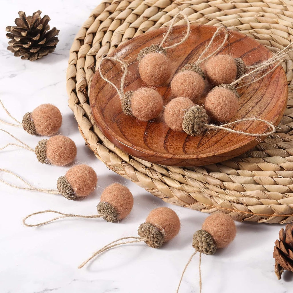 Boao 18 Pcs Felt Acorn Ornaments Christmas Thanksgiving Wool Pom Acorn Ball Decor Hanging Pine Cone Garland with 32.8 ft Rope for Fall Tree Woodland Farmhouse Mantel Wall Decor