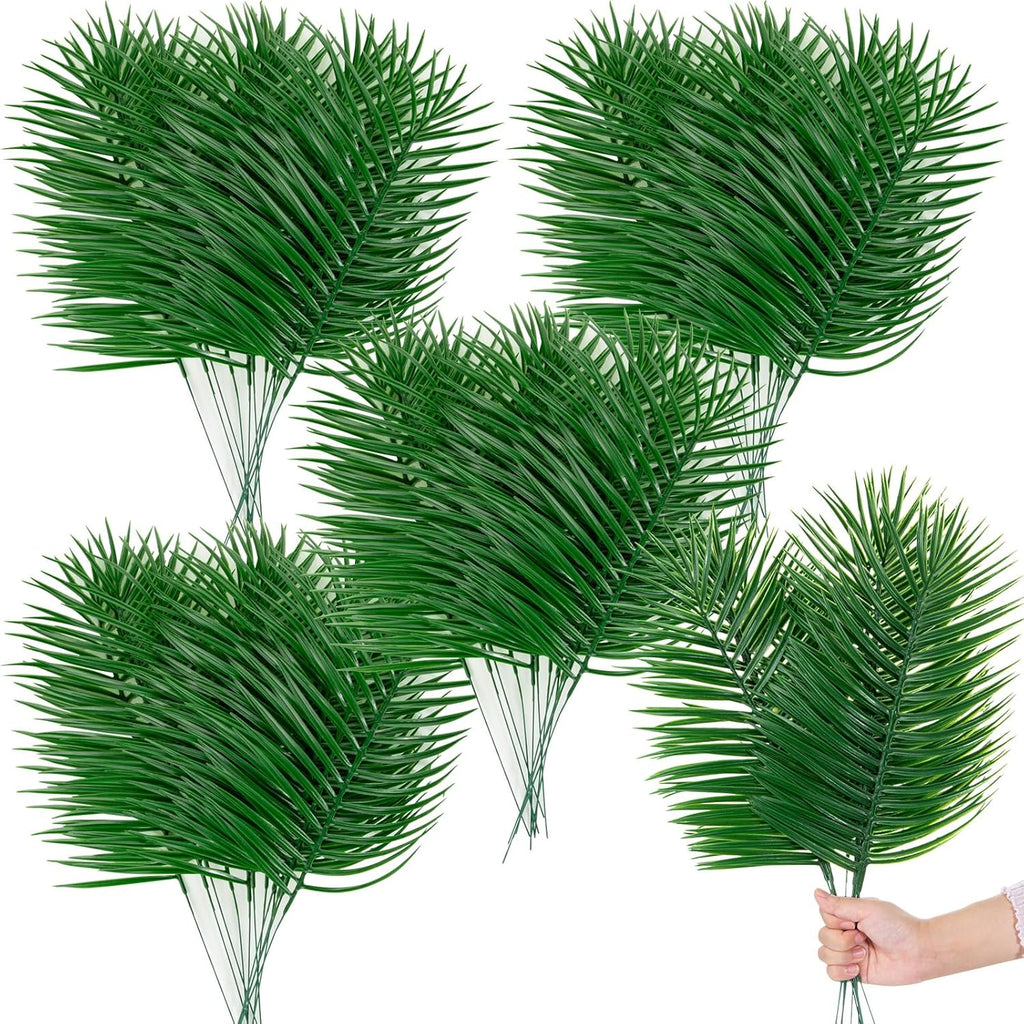 XONOR Artificial Palm Leaves, Fake Tropical Leaves, Faux Palm Leaf with Stem for Jungle Hawaiian Dinosaur Luau Party Table Decoration Wedding Birthday Theme Party Decoration (60Pcs, 20.5'')