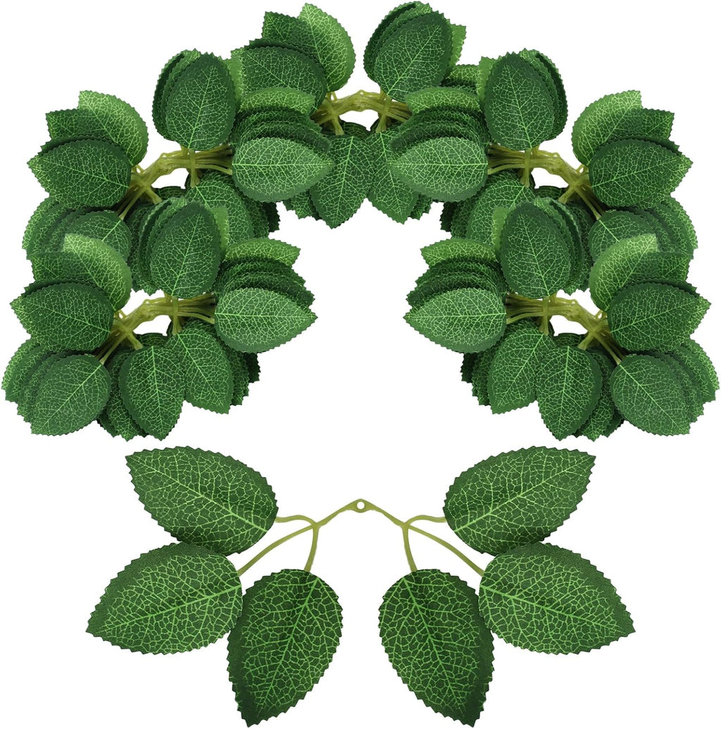 100PCS Artificial Green Leaves Faux Bulk Rose Leaves Silk Rose Flower Greenery Leaves for DIY Wedding Bouquets Centerpieces Bridal Shower Party Decorations Rose Vine Wreath Garlands Supplies Decors
