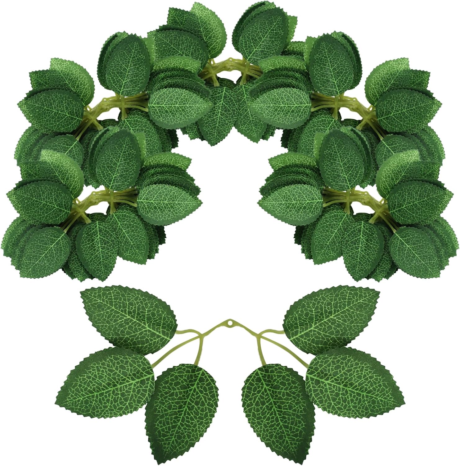 100PCS Artificial Green Leaves Faux Bulk Rose Leaves Silk Rose Flower Greenery Leaves for DIY Wedding Bouquets Centerpieces Bridal Shower Party Decorations Rose Vine Wreath Garlands Supplies Decors