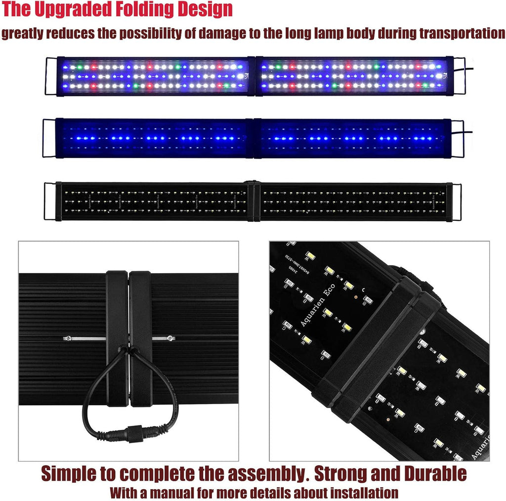 KZKR Upgraded Aquarium Light LED Full Spectrum 48-60 inch Foldable Hood Lamp for Freshwater Marine Plant Multi-Color Decorations Light (24"+24")