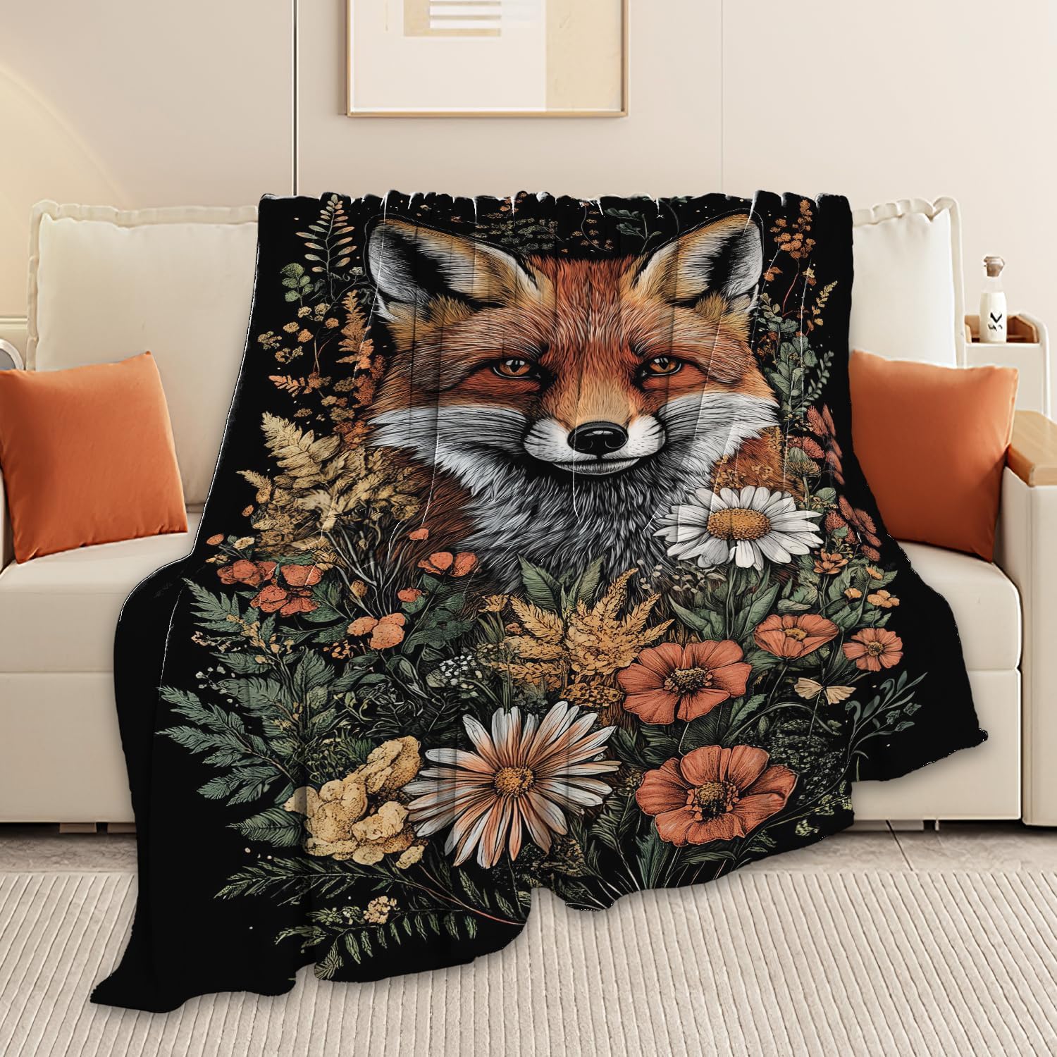 Fox Throw Blanket Orange Fox Blanket Gifts for Kids Girls Boys Soft Cozy Warm Plush Fluffy Fuzzy Fleece Blanket Birthday Festival Decor 40''X50''