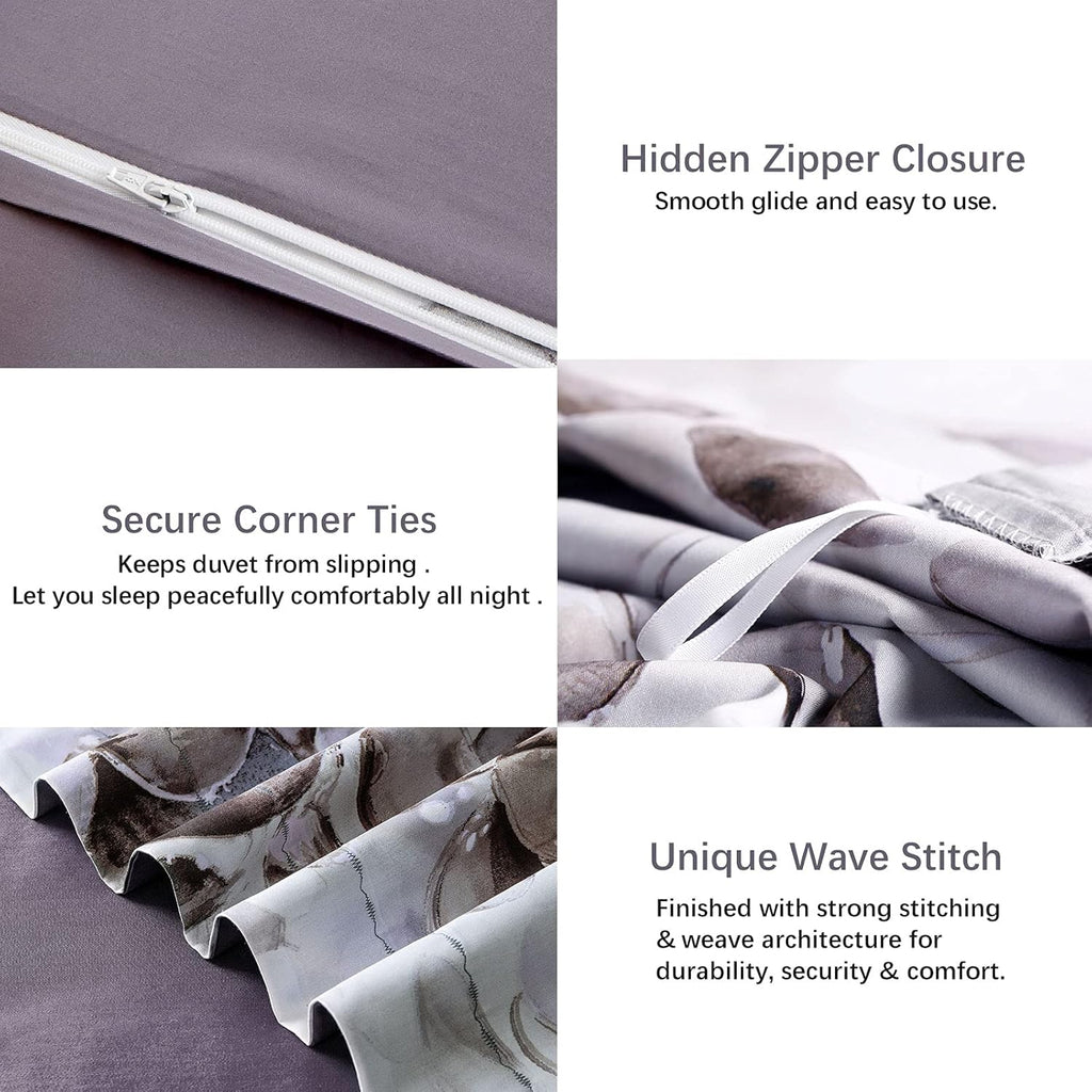 MILDLY 100% Long-Staple Cotton Duvet Cover Set Cobblestone Watercolor Pattern Printed Comforter Cover 3pcs, Ultra Soft & Breathable Bedding Set