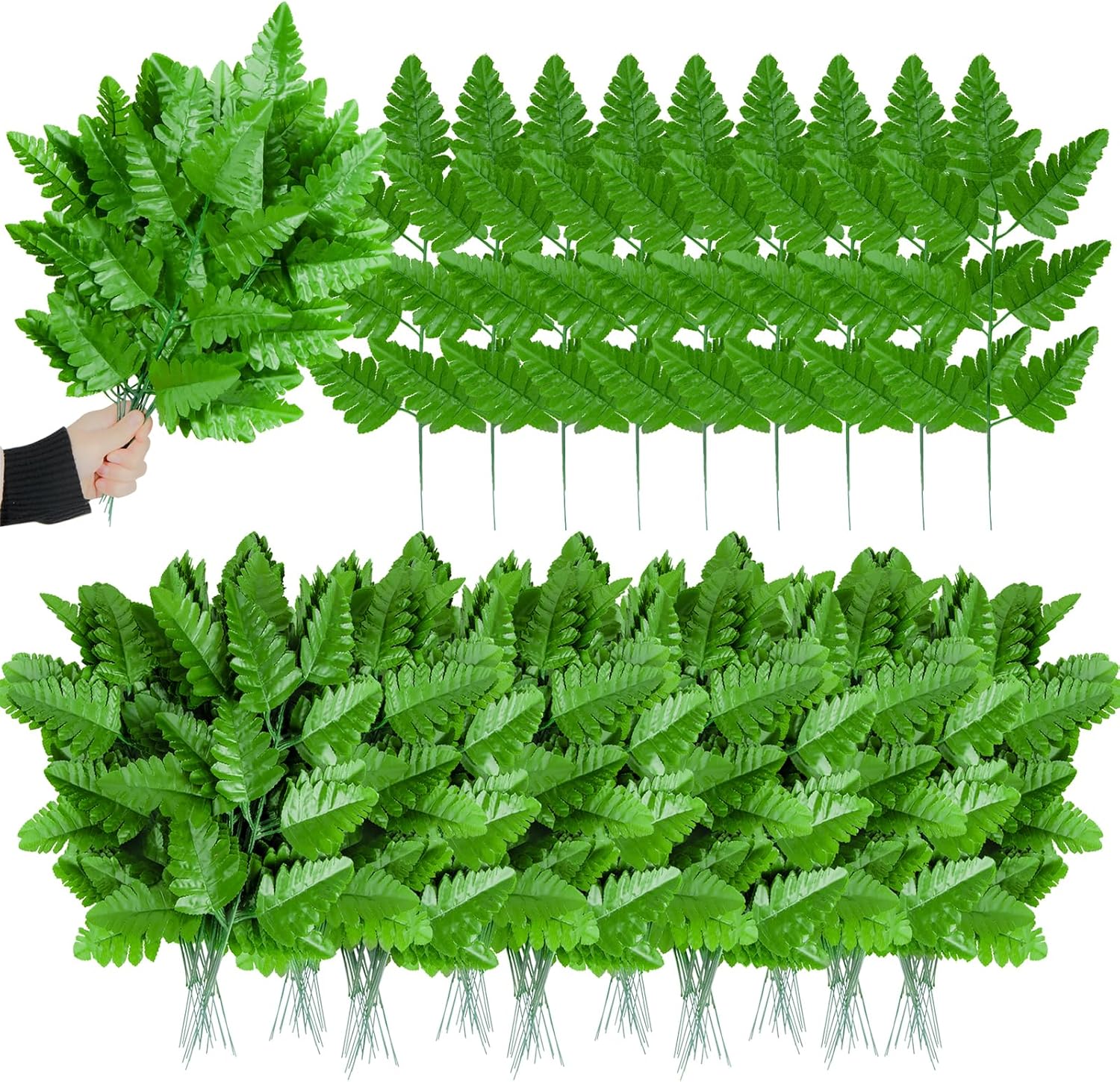 XONOR Artificial Silk Leaf Fern - Artificial Fern Leaves Stem Faux Greenery Plant for Cemetery Grave Headstone Wedding Home Garden Decoration (200Pcs, Green)