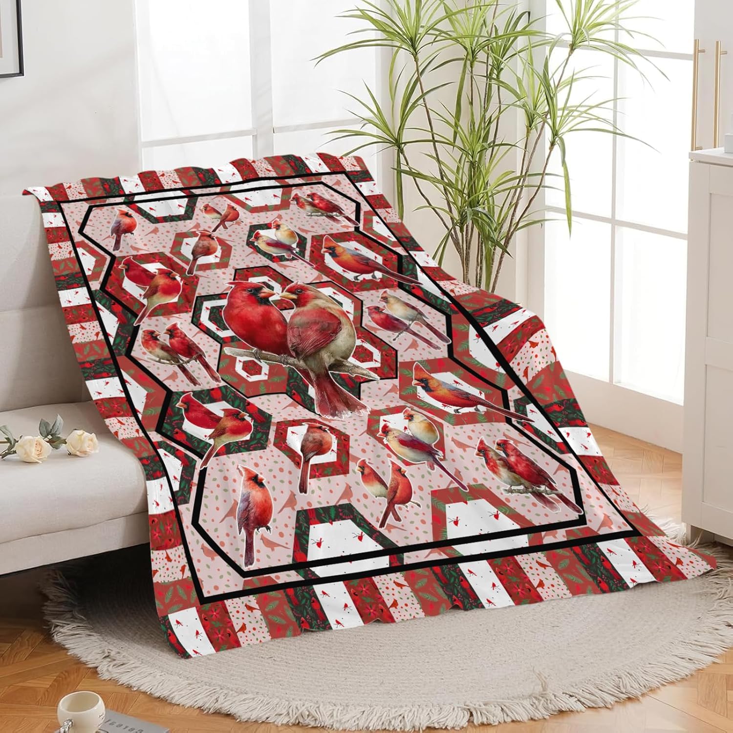 Cardinal Throw Blanket Red Bird Cardinal Stuff Gifts for Kids Girls Boys Adults Women Men Soft Cozy Warm Plush Fluffy Fuzzy Fleece Blanket Christmas Decor 60''X80''