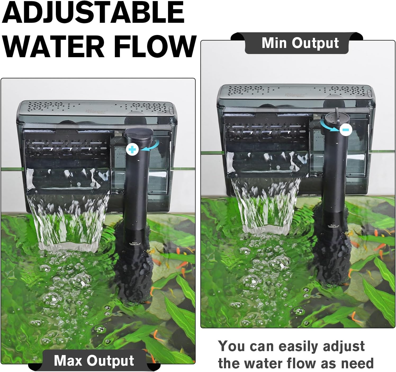 hygger Aquarium HOB Filter 210 GPH for 15-40 Gallon Fish Tank Power Filter with Adjustable Water Flow Extendable Intake Tube External Hang-On Back Filter