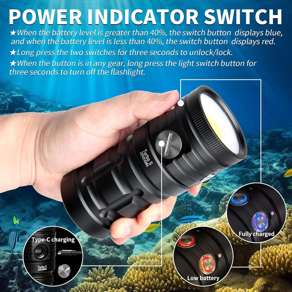 Dive Light,LetonPower TS S 10000Lumens 100m Underwater Video Light,Diving Flashlight,Waterproof Flashlight with Type-C Charging for Professional Under Water Sports