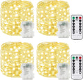 4 Pack Christmas Fairy Lights Battery Operated with Remote, Each 33FT 100LED Waterproof Twinkle Lights with Timer, String Light Indoor & Outdoor for Bedroom Wedding Christmas Decorations (Warm White)