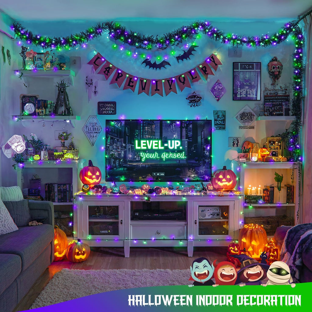 JMEXSUSS 200 LED Purple and Green Halloween Lights Plug in, 66ft Connectable Halloween String Lights,8 Modes Outdoor Waterproof Tree Light for Yard Outdoor Indoor Bedroom Garden Patio Decor