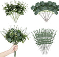 120 Pcs 3 Kinds Mixed Artificial Eucalyptus Leaves Stems Fake Silver Dollar Eucalyptus Leaves Stem Bulk Faux Leaf for DIY Bouquets Floral Arrangement Wedding Home Decor
