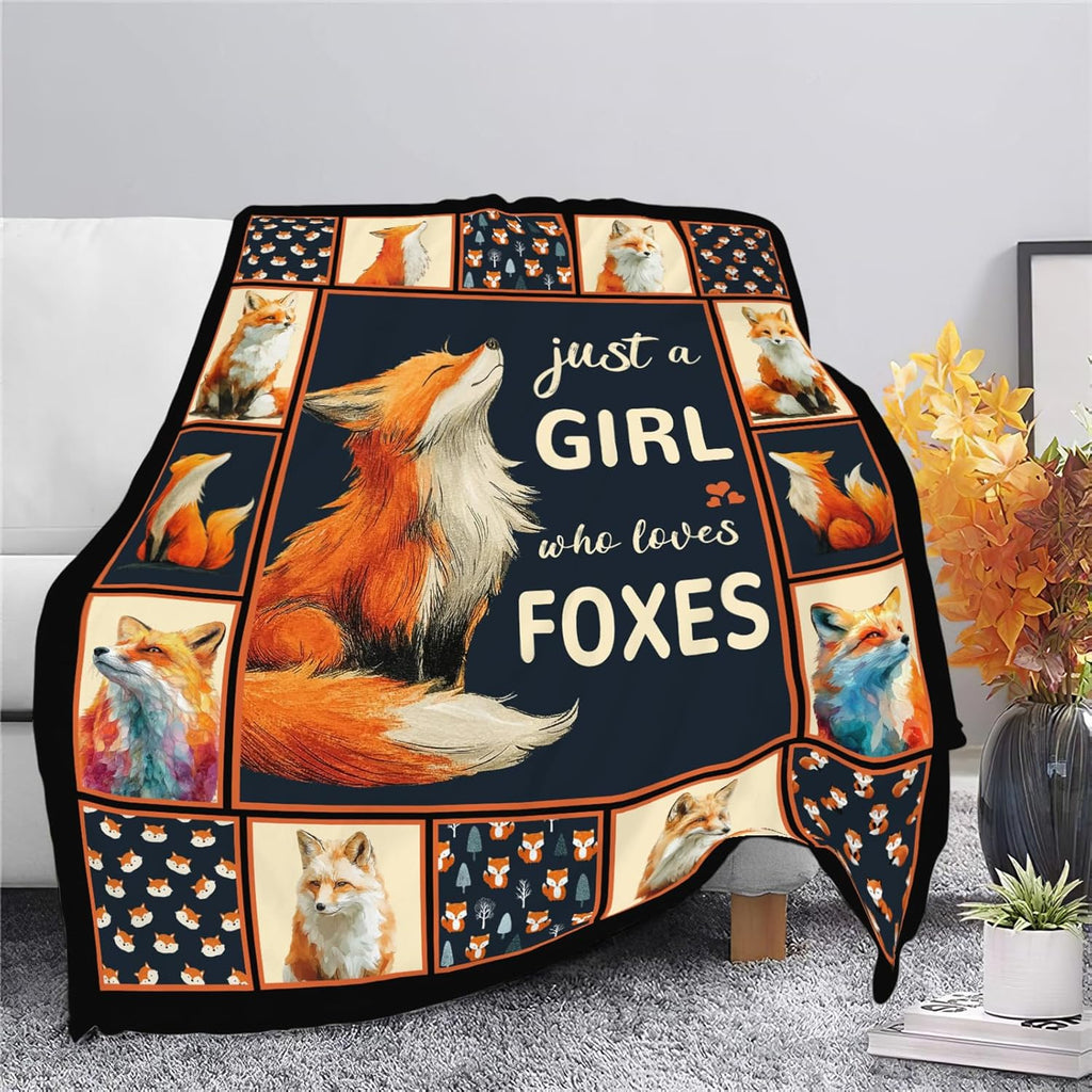 Fox Throw Blanket Orange Fox Stuff Gifts for Kids Girls Boys Adults Women Men Soft Cozy Warm Plush Fluffy Fuzzy Fleece Blanket Decor 40''X50''