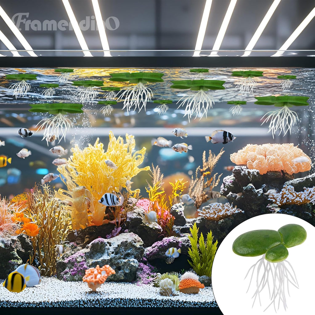 Framendino, 54 Pack Floating Aquarium Plants Artificial Plastic Fake Duckweed Simulation (3 Size)