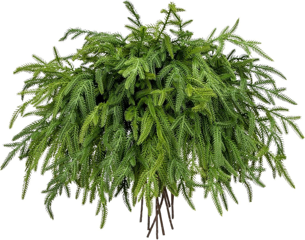 Briful 20PCS Christmas Norfolk Pine Branches - Real Touch Stems for DIY Crafts, Artificial Christmas Decor, Xmas Garland Wreaths Indoor Outdoor (22.5 Inches)