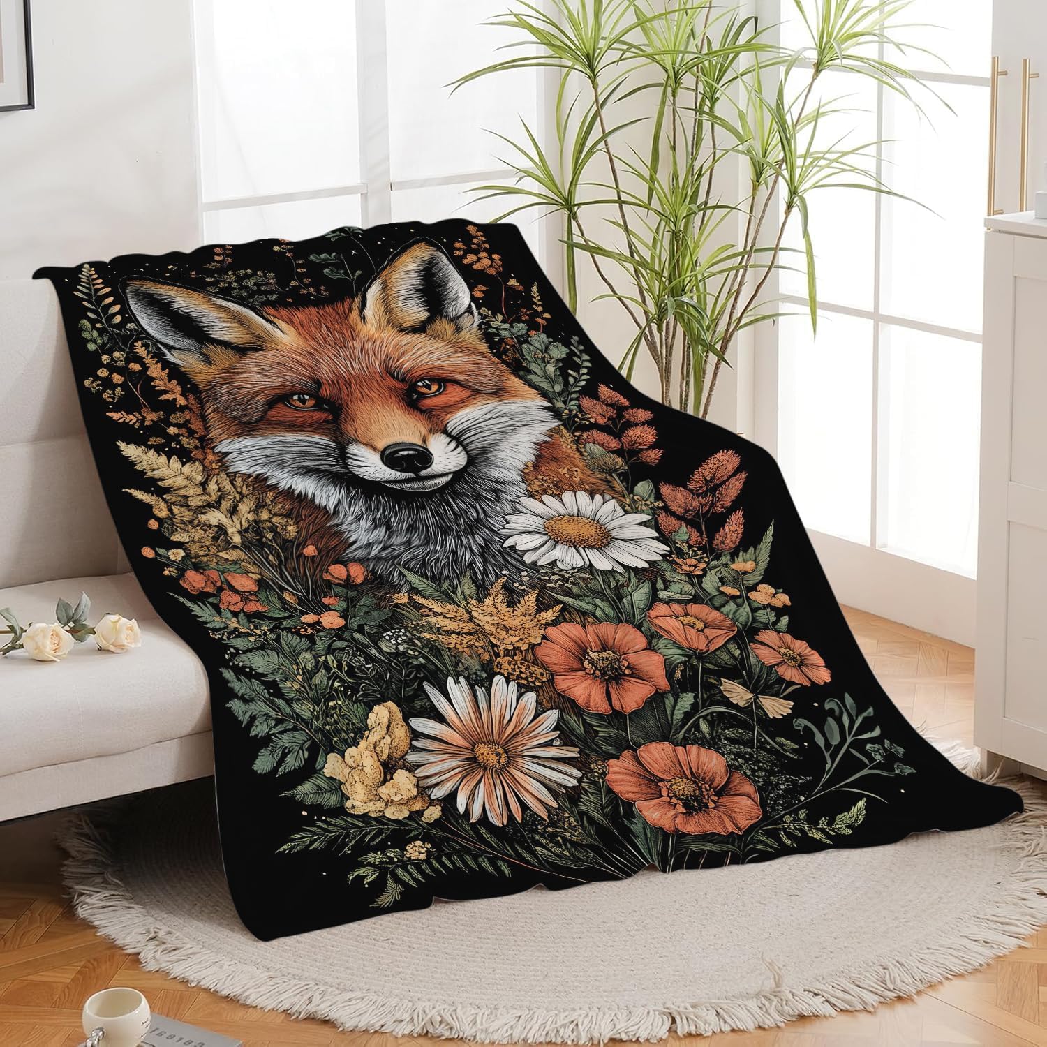 Fox Throw Blanket Orange Fox Blanket Gifts for Kids Girls Boys Soft Cozy Warm Plush Fluffy Fuzzy Fleece Blanket Birthday Festival Decor 40''X50''