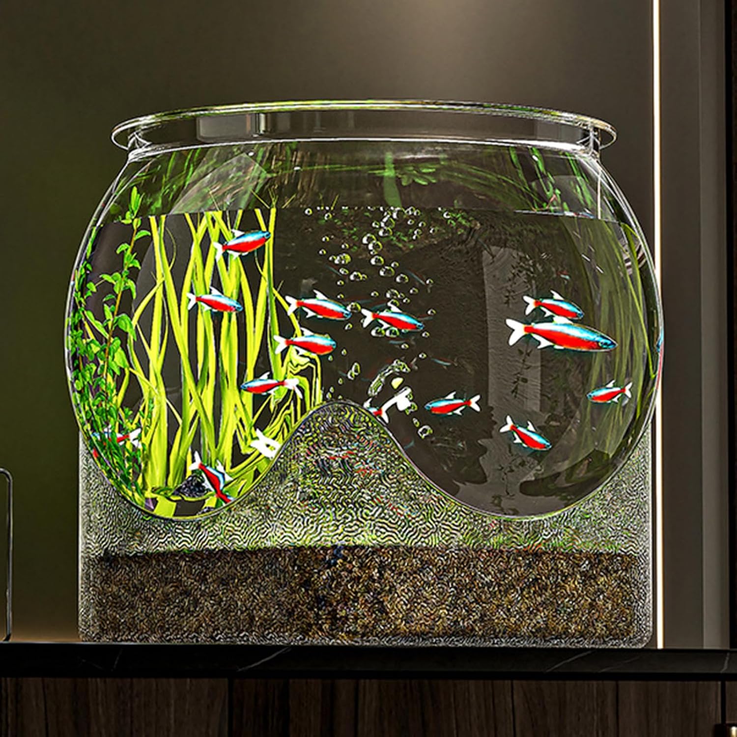 Large Fish Bowl, Round Fishs Tank, Clear Desktop Aquarium, 5 Gallon Fish Bowl Unbreakable, Desktop Bubble Bowls, for Home Bedroom Bathroom Desk Workplace