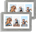 8x14 Picture Frame Set of 2, Rustic Grey Wood Frame with Glass Collage Frame, Display Pictures 3-4x6 With Mat or 8 x 14 Without Mat - Horizontal or Vertical Wall Mounting