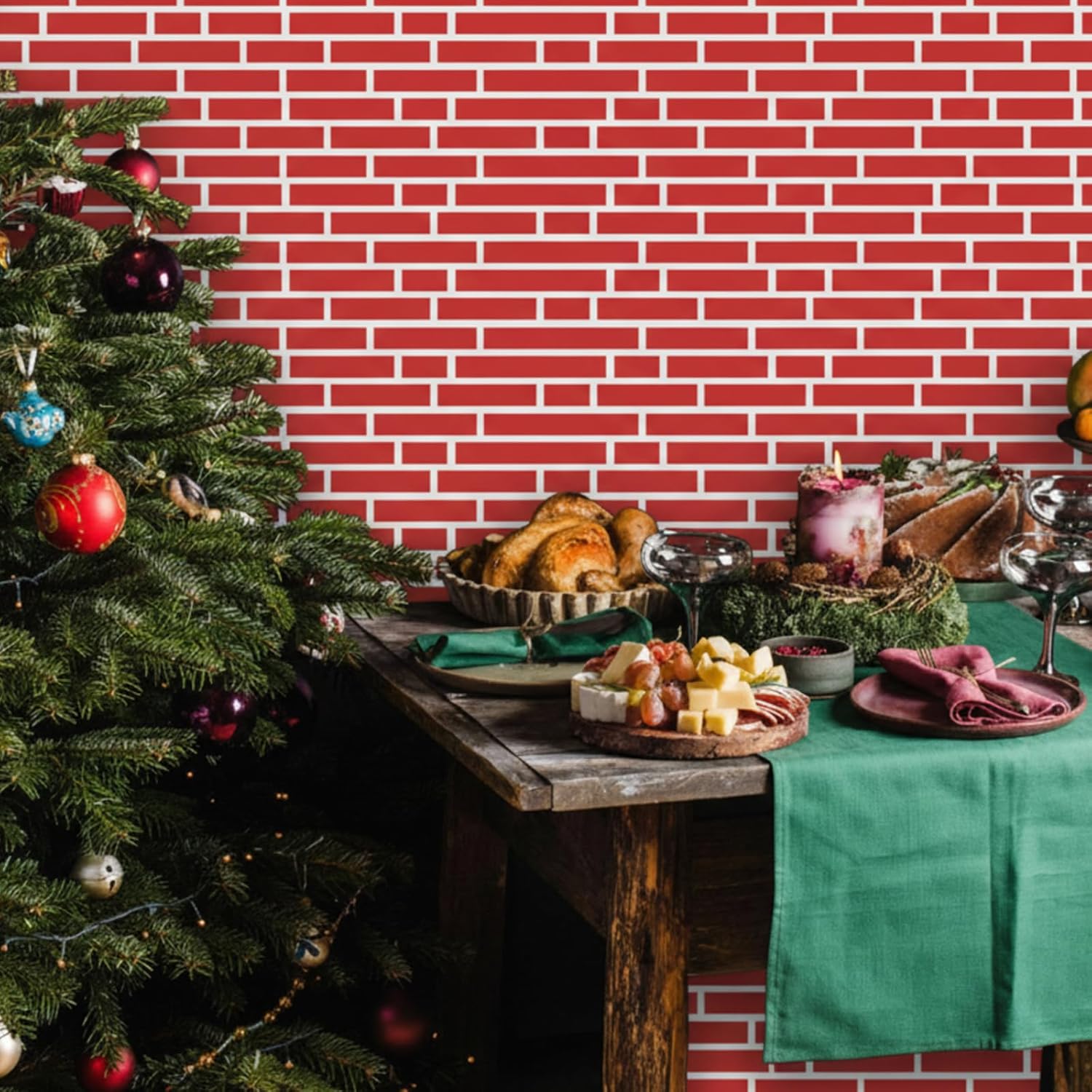 VitalCozy 10 x 8 Ft Christmas Brick Wall Backdrop for Photoshoot Polyester Fabric Brick Backdrop Background for Fireplace Home Decoration Newborn Birthday Party (Bright Red)