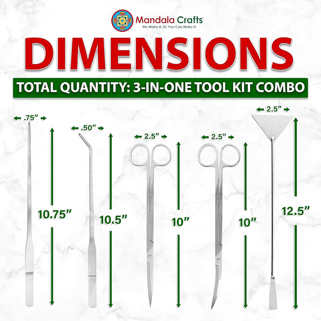 Mandala Crafts Stainless Steel Aquascaping Tools Kit – Aquarium Plant Tools with Tweezers, Spatula, and Scissors for Fish Tanks, Hospital Tanks, Goldfish Bowls, Aquariums, and Terrariums