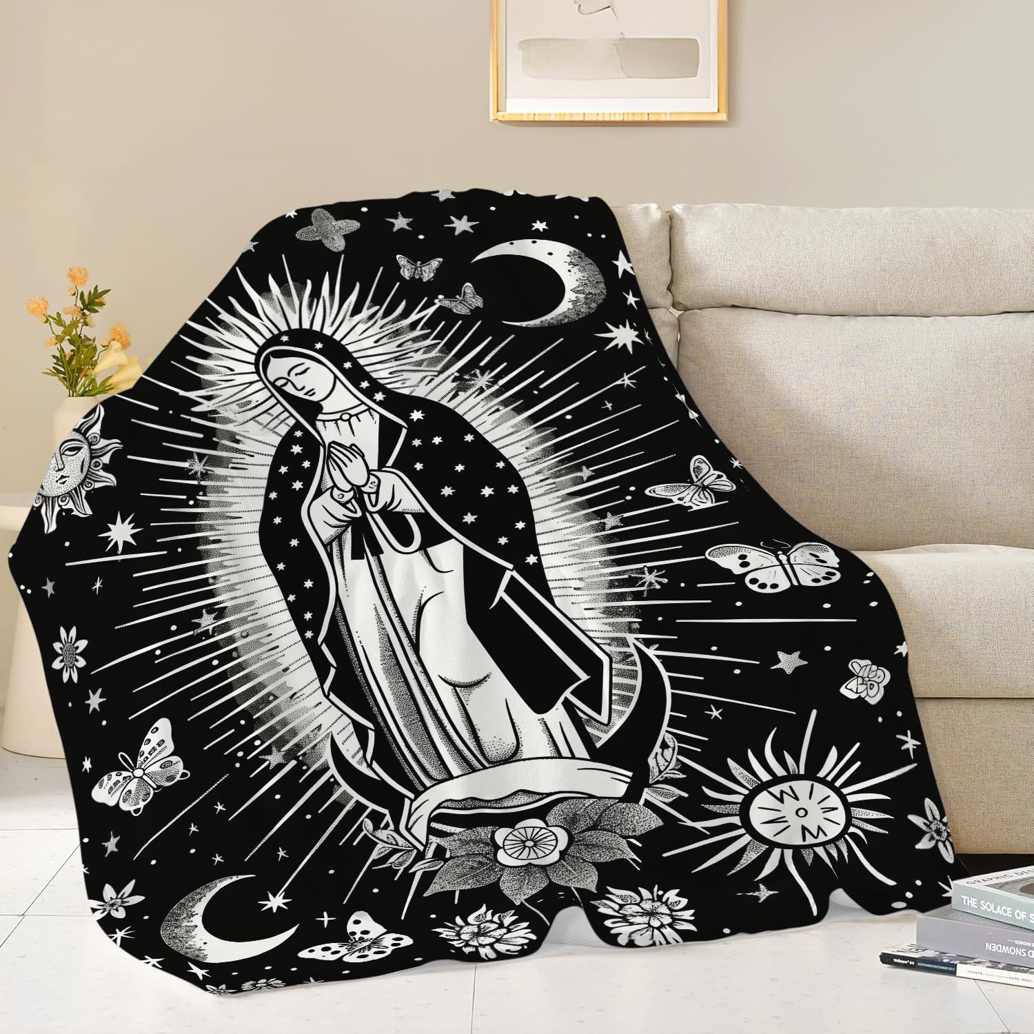Virgin Mary Blanket Christian Faith Spiritual Prayer Scripture Throw Religious Catholic Gifts for Men Women Boys Girls Kids Adults Super Soft Cozy Plush Fluffy Fuzzy Fleece Blanket Decor 50''X60''
