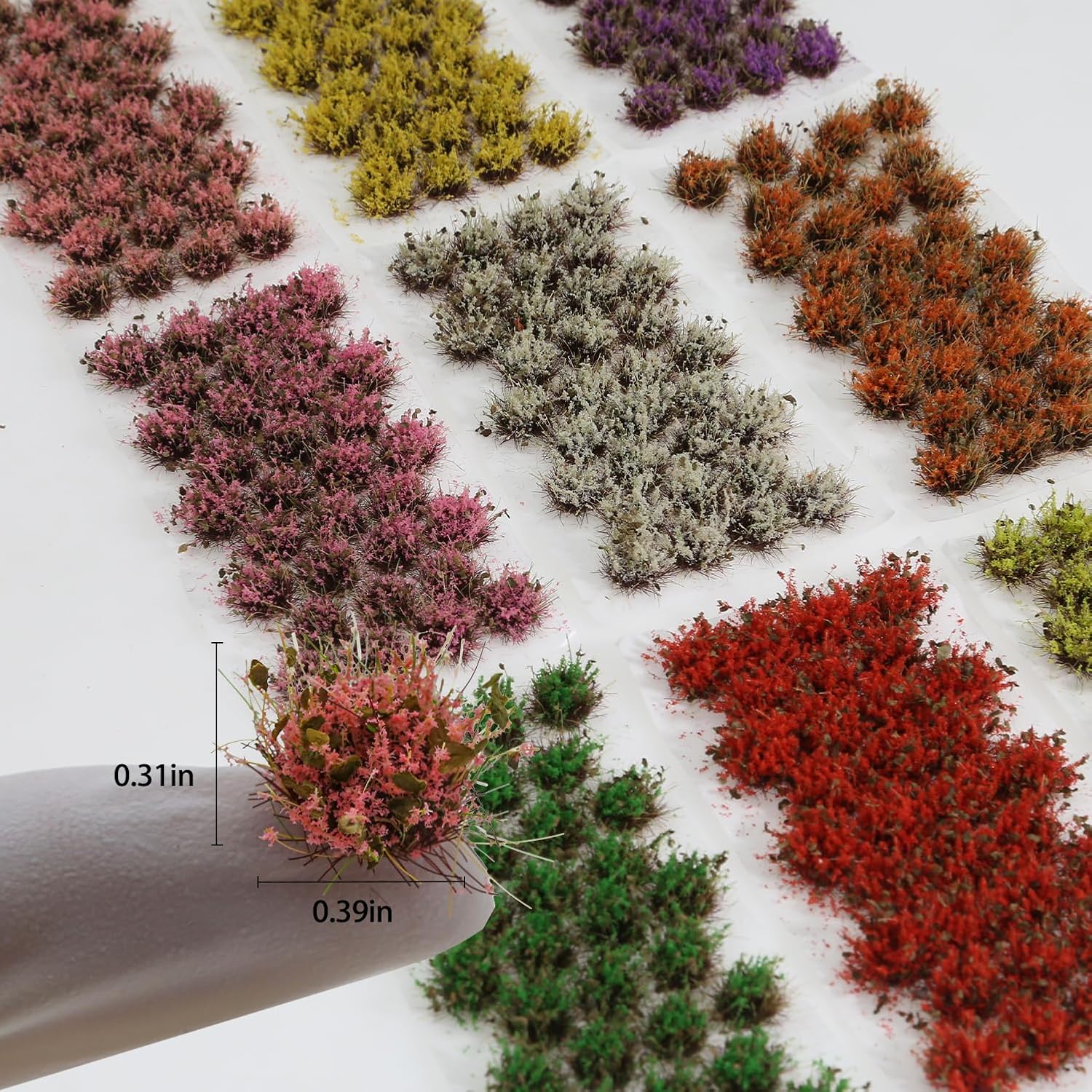 32-Piece 8mm Tall Diorama-Flowers-Grass Point Leaf Miniature-Clusters-Red Plum Pink Static-Grass for Model-Train-Scener Wargaming-Terrain ，Dioramas & DIY Crafts