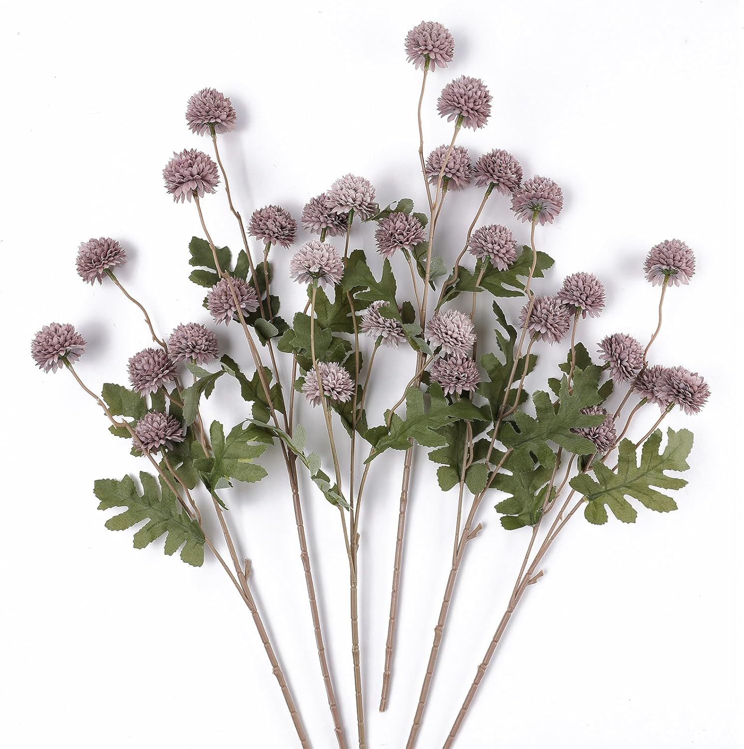 mizii 6Pcs Fake Silk Pompon Mum Artificial Flowers Bulk Small Faux Chrysanthemums with Stems Realistic Floral Decorations for Wedding DIY Bouquet Centerpieces Shower Vase Home Decor (Gray Purple)