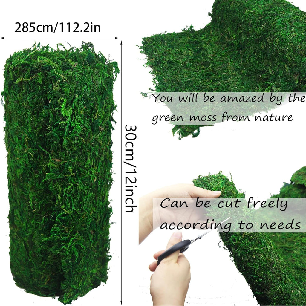Moss Table Runner Preserved Dried Green Moss Roll for Crafts Fairy Gardens Wedding Woodland Decor 12" x 112" Table Decoration Grass Wall 30x285cm