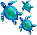 JOYBee Sea Turtle Wall Art Decor, Metal & Glass Sea Life Nautical Home Wall Hanging Decor,Ocean Theme Coastal Decorations for Indoor Outdoor Bathroom and Garden-Blue（Set of 3）