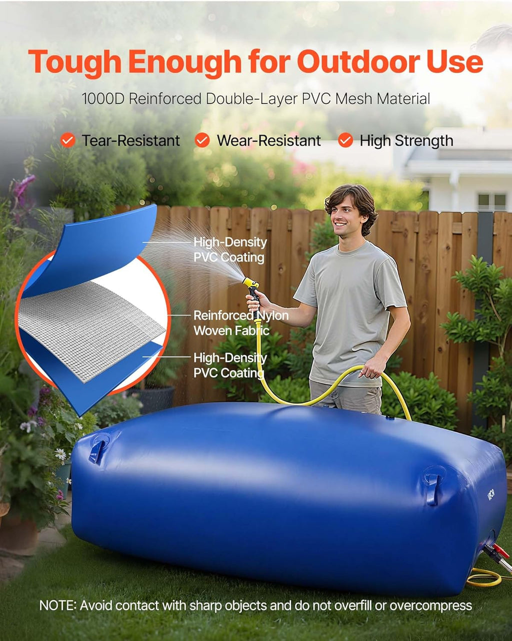 VEVOR Water Storage Bladder 264.2 Gallon Large Capacity Water Bag, Portable & Collapsible Soft Waters Container, Leakproof & Tear-Resistant PVC Emergency Waters Storage Tank for RV Truck & Outdoor Use