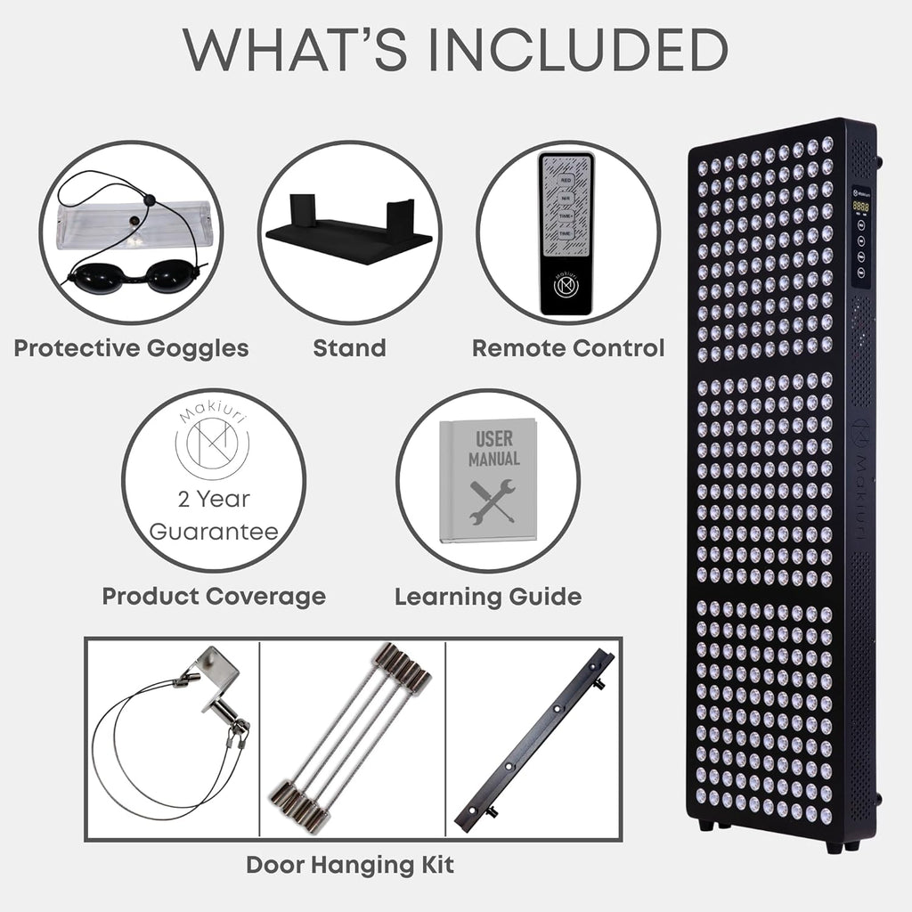 Makiuri Red Light Therapy Lamp | LED Light Therapy Panel for Face & Body | Infrared & Red Light in 5 Wavelengths | Supports Relaxation, Skin Appearance & Overall Wellness | Neptune (Black 300 LED)