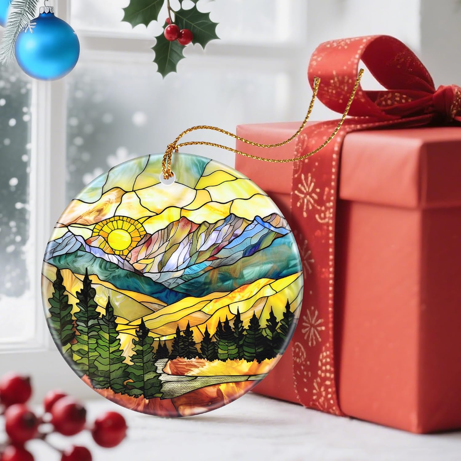 Christmas Ornaments, Dodosky 2.8in Ceramic Mountain Range Ornament, Xmas Decor, Christmas Tree Ornaments, Xmas Decorations for Tree, Holiday Ornament, Gifts for Women, Men, Nature Lovers