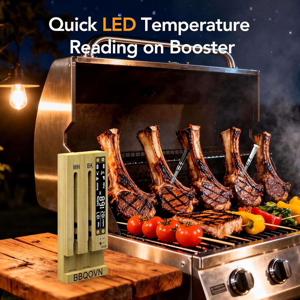 WiFi Sub-1G Wireless Meat Thermometer Unlimited Range 7 NIST Certified Sensors with Ambient Temp 2 Temp Monitoring Ways Digital Smart Base and App for BBQ, Smoker, Grill, Oven (2, black, small)