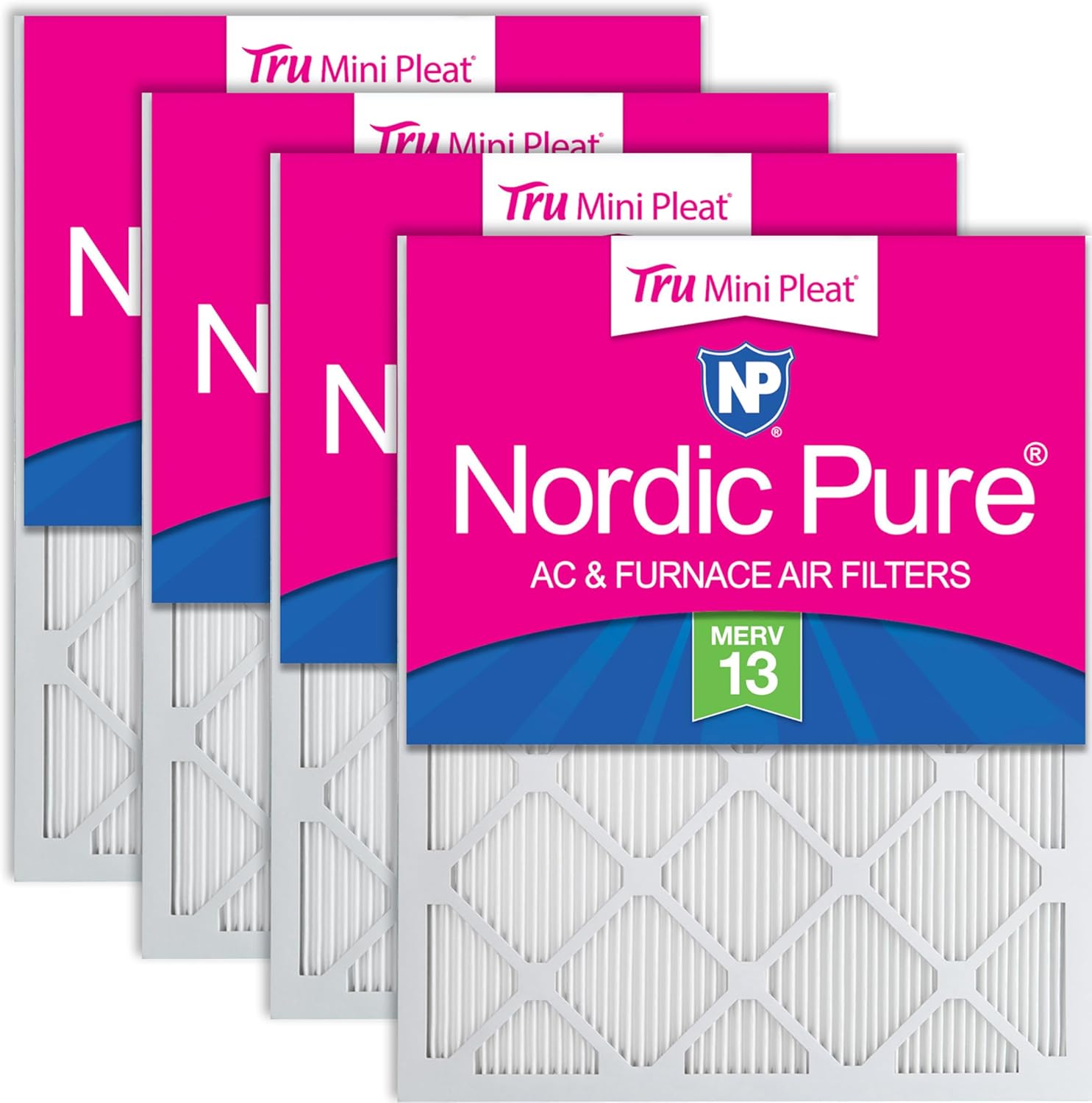 Nordic Pure 20x25x1 (Actual Size: 19 1/2 x 24 1/2 x 3/4) Tru Mini Pleat MERV 13 AC Furnace Air Filters – 2.5X More Media for Longer-Lasting, High-Efficiency Filtration - 4 Pack