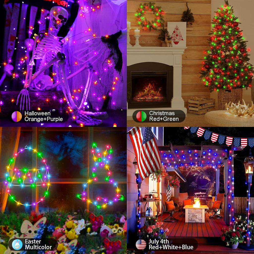 echosari Fairy Lights Battery Operated, 33Ft 100 LED 150 Scene Modes Silver Wire Twinkle Lights with Remote Timer for Bedroom Trees Garden Decor (RGB + 2700K Warm White)