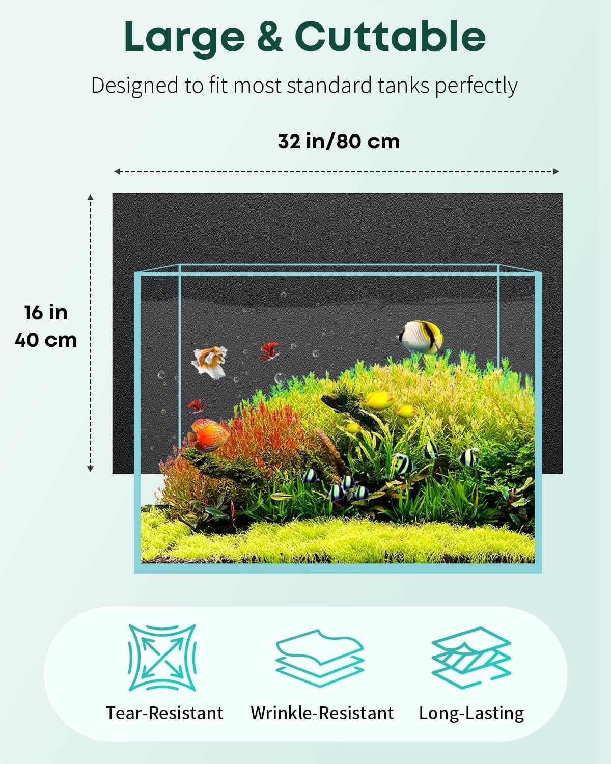 Pawfly Black Aquarium Background, 32" x 16", Static Cling Fish Tank Background Wallpaper, PVC Fish Tank Backdrop, Easy to Install Aquarium Decor Background