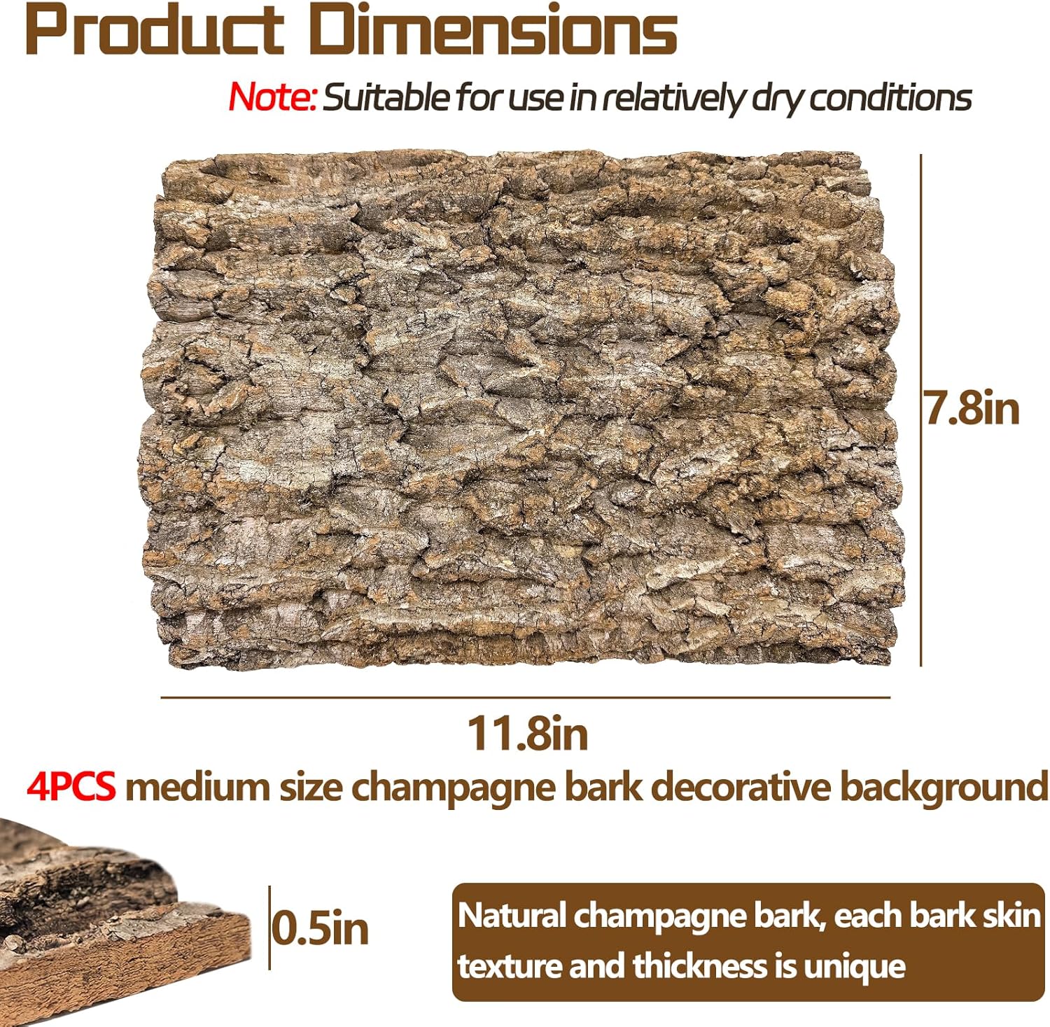Hamiledyi Cork Terrarium Background 11.8x7.9in 4PCS Natural Reptile Cork Bark Flats Terrarium Board Bearded Dragon Climbing Wall Mat Tank Decor for Lizard Chamelon Snake Turtle Spider Crested Gecko