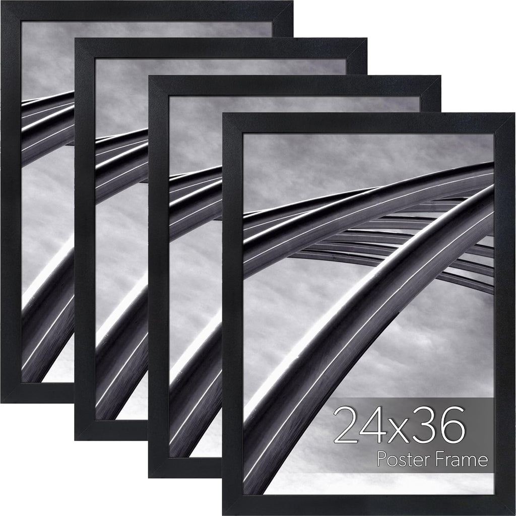 wallsthatspeak Elements 24x36 Picture Frame, Wall Hanging Black Poster Frame Displays Vertically or Horizontally, Includes Durable Plexiglass, Set of 4