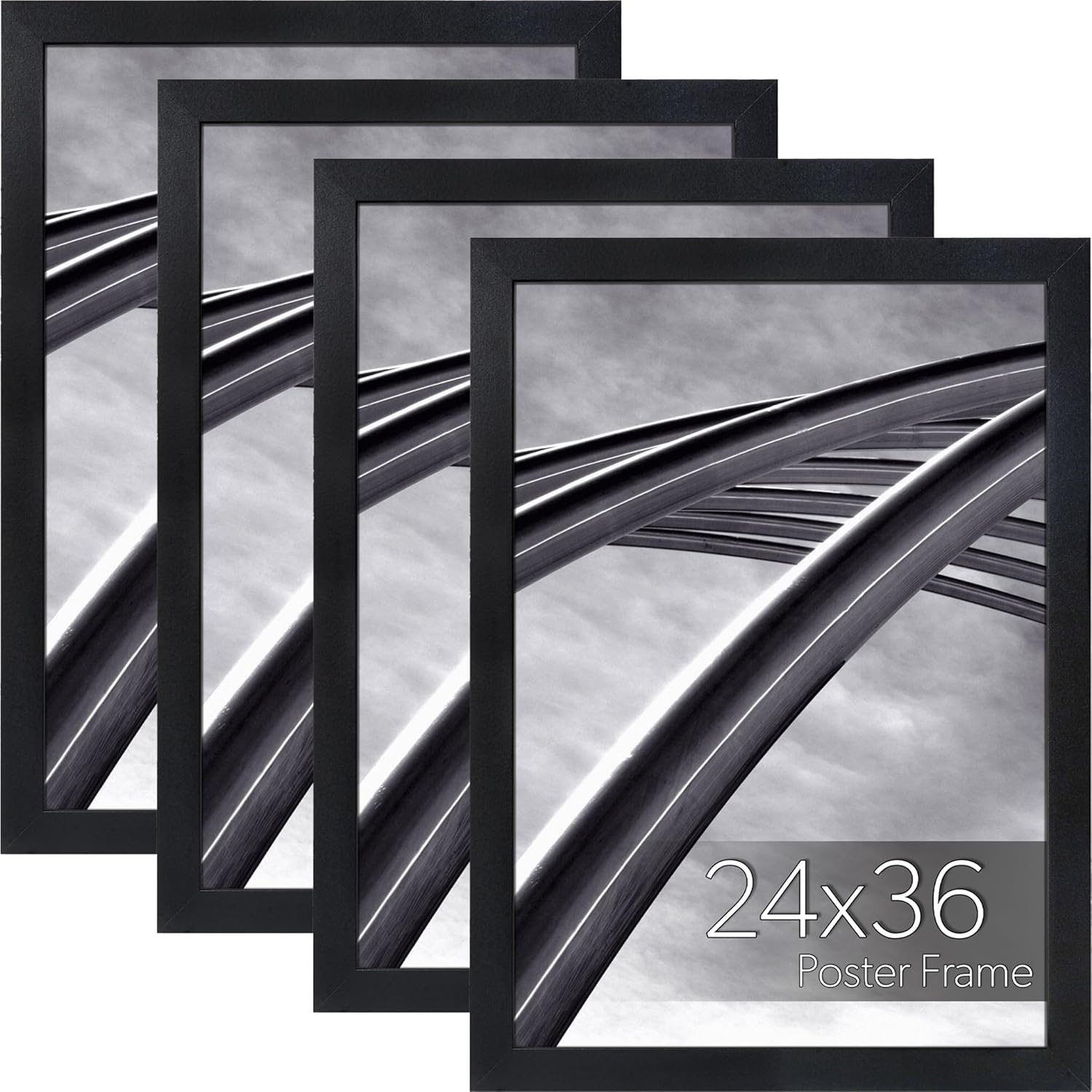 wallsthatspeak Elements 24x36 Picture Frame, Wall Hanging Black Poster Frame Displays Vertically or Horizontally, Includes Durable Plexiglass, Set of 4