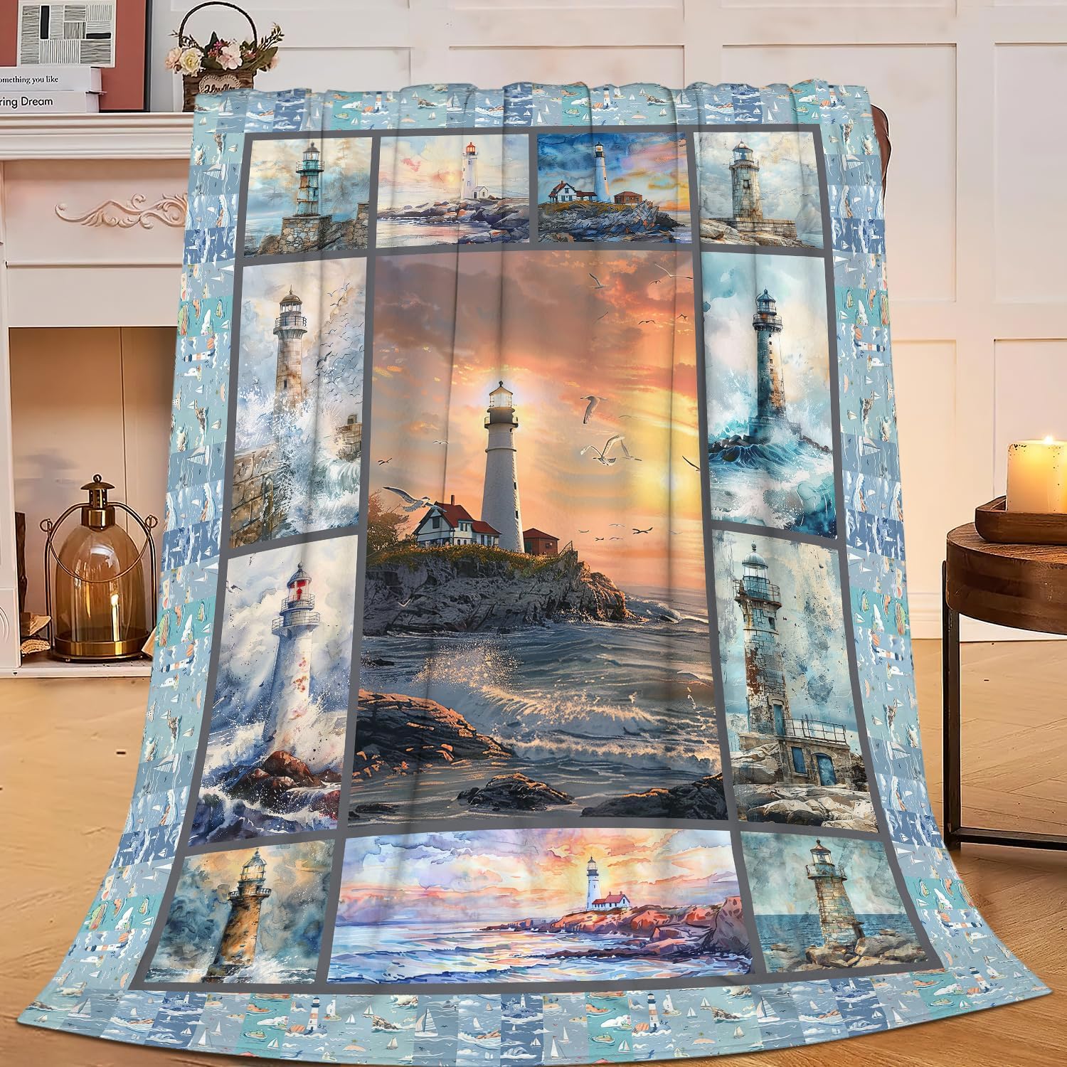 Lighthouse Blanket Nautical Throw Blanket Lighthouse Flannel Stuff Merch Cozy Decor Fleece Plush Fuzzy Warm Soft Lightweight Bedding Gifts for Girls Women Men Boy Couch Sofa 60"X50"