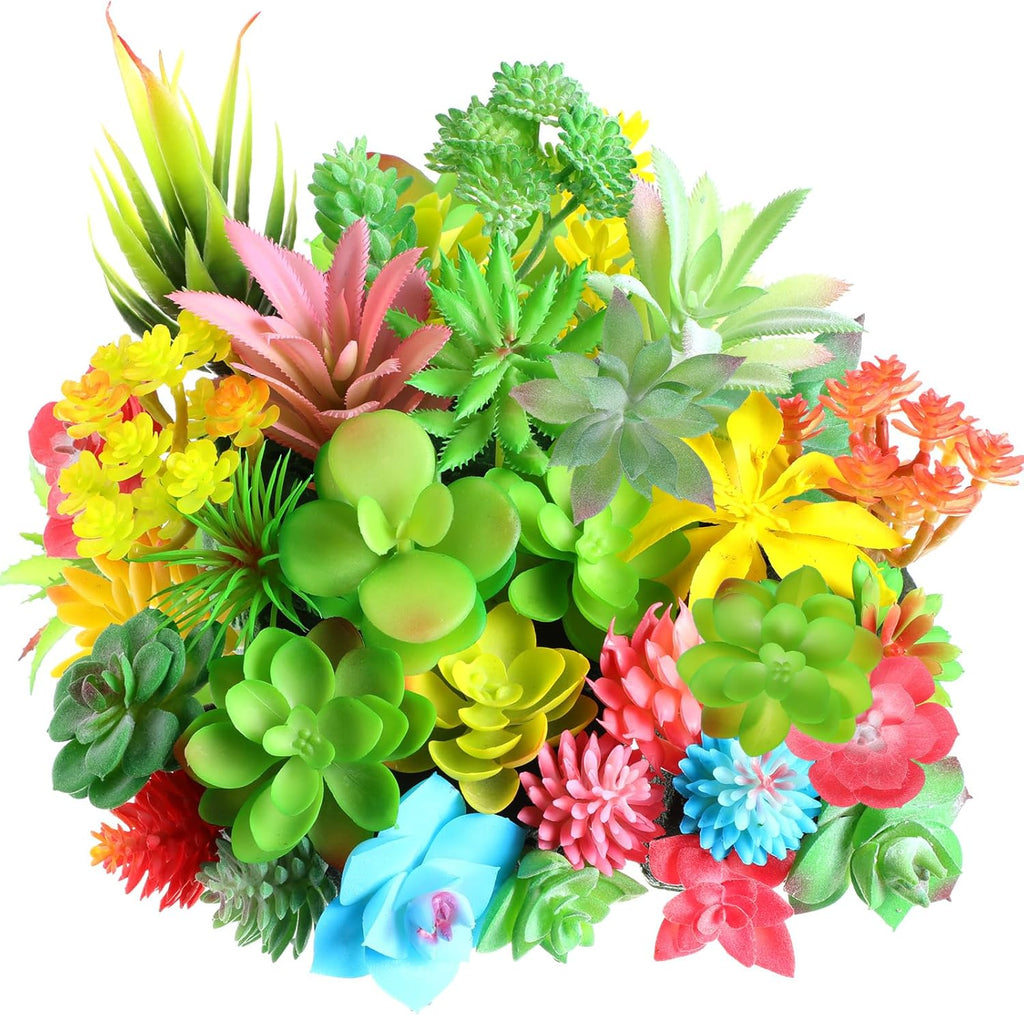 WILLBOND 38 Pcs Christmas Mini Artificial Succulents Small Fake Succulent Plants Faux Assorted Unpotted Realistic Plastic Flowers Picks Stem for DIY Crafting Greenery Garden Home Decor(Colorful Style)
