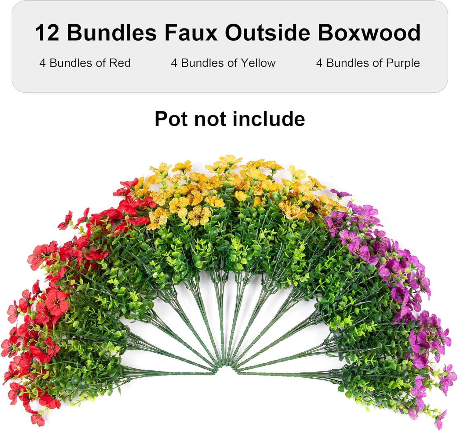 Fall Mums Artificial Flowers for Outdoors Potted, 12 Bundles Fake Fall Daisy Flower with Realistic Eucalyptus Leaves, Fake Plants for Greenery Boxwood Porch Patio Garden Pot Lawn(Red Purple Yellow)