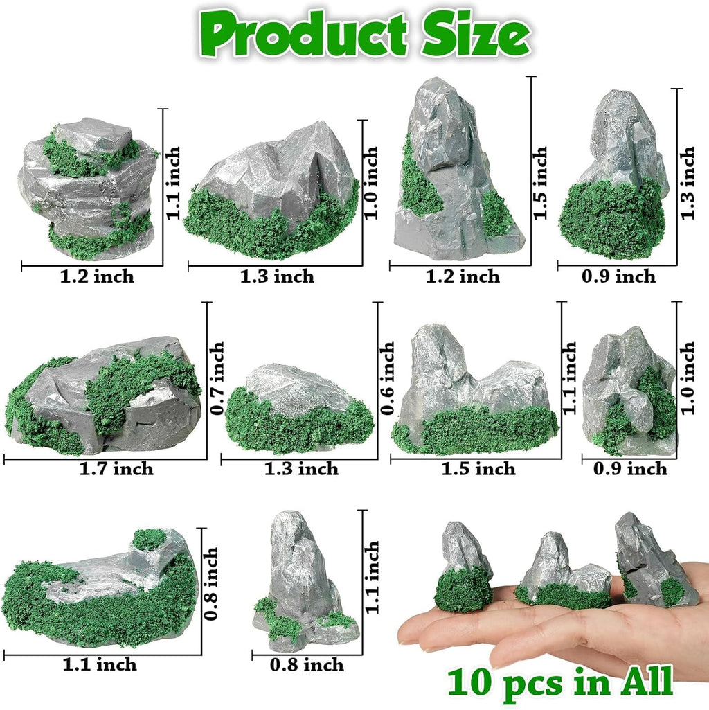 Warmtree 10 Pcs Diorama Rocks Fake Rock Miniature Stone Rock Statue for Diorama Supplies Micro Train Landscape Railway Sand Table Zen Garden Accessories (Green)