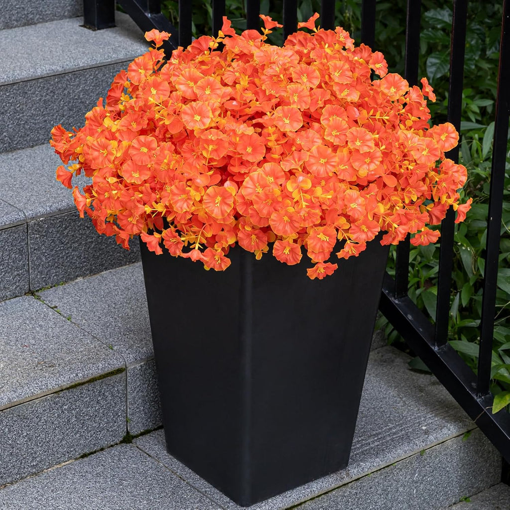 Artificial Faux Flowers for Outdoor 16 Bundles Boxwood Fake Morning Glory for Planter,UV Resistant Fake Flowers for Home Porch Patio Outside (Fall Red)
