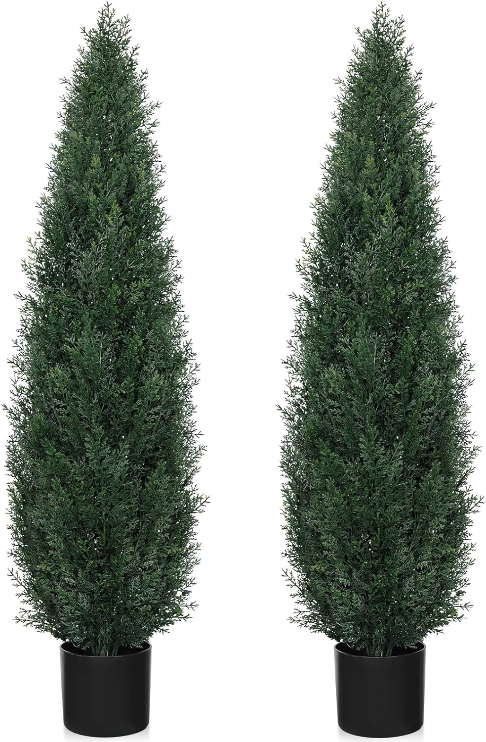 Artificial Cedar Topiary Trees for Outdoors, 4FT UV Resistant Faux Potted Cypress Plants, Set of 2 Realistic Fake Potted Topiary Plants for Home Porch, Garden, and Entryway Decor