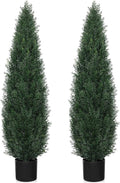 Artificial Cedar Topiary Trees for Outdoors, 4FT UV Resistant Faux Potted Cypress Plants, Set of 2 Realistic Fake Potted Topiary Plants for Home Porch, Garden, and Entryway Decor